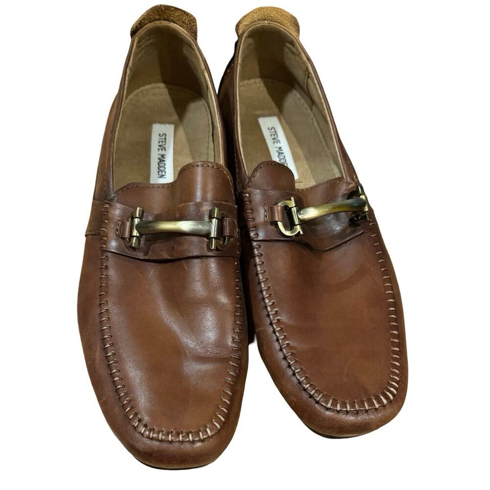 Steve Madden Mens Virage Loafer 10 Shoes Brown Leather chapmen Slip-On Horsebit - Picture 2 of 8